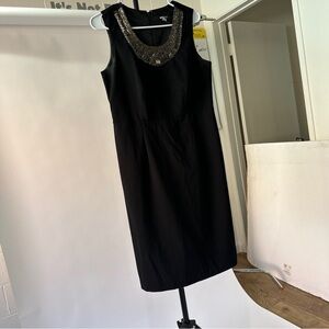 Metrostyle Holiday Party Black Midi Dress with Embellished Neckline